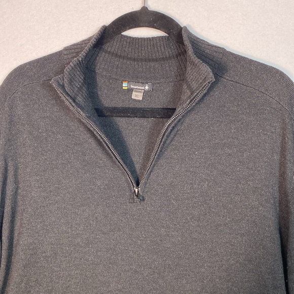 Smartwool Men's Sparwood Charcoal Black Merino Wool Quarter Zip Sweater XL - Picture 2 of 15
